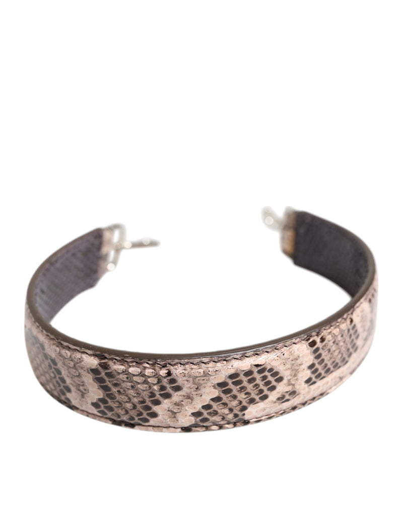 Beige snakeskin leather handbag shoulder strap with silver hardware