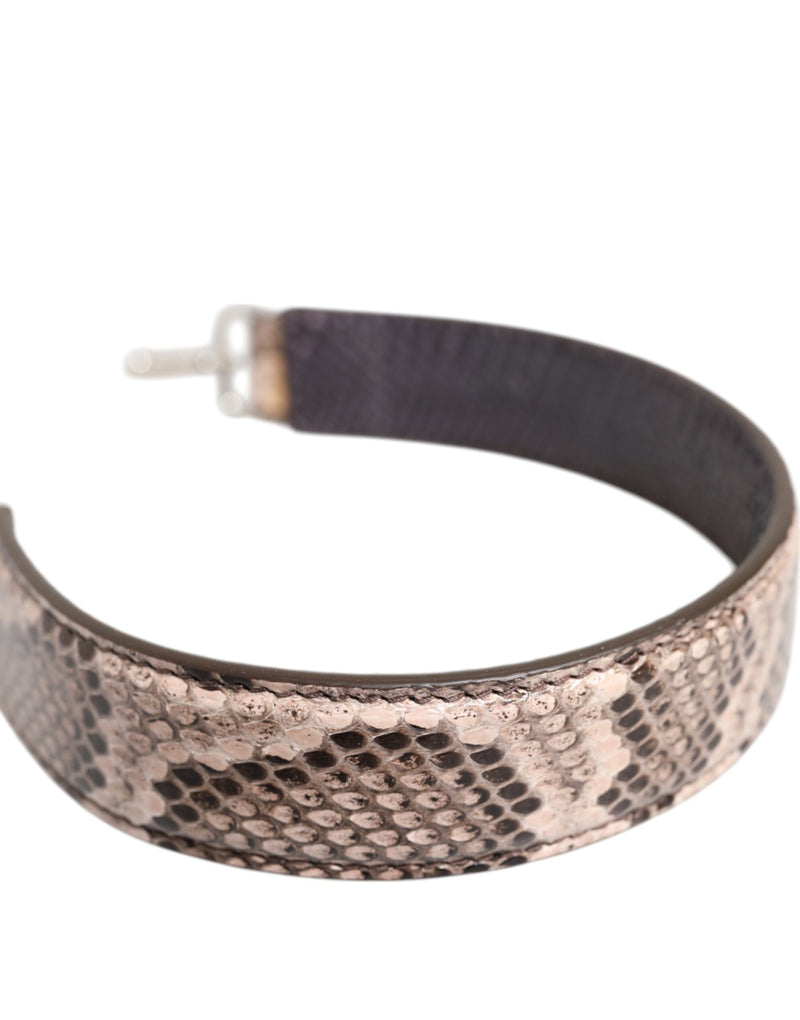 Dolce & Gabbana beige and brown snakeskin exotic leather shoulder strap with a silver clasp