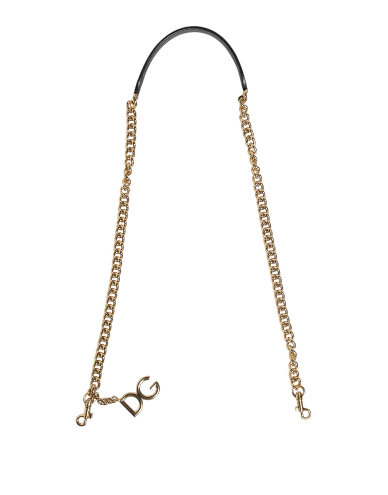 Brown leopard print and gold brass chain shoulder strap with a DG charm