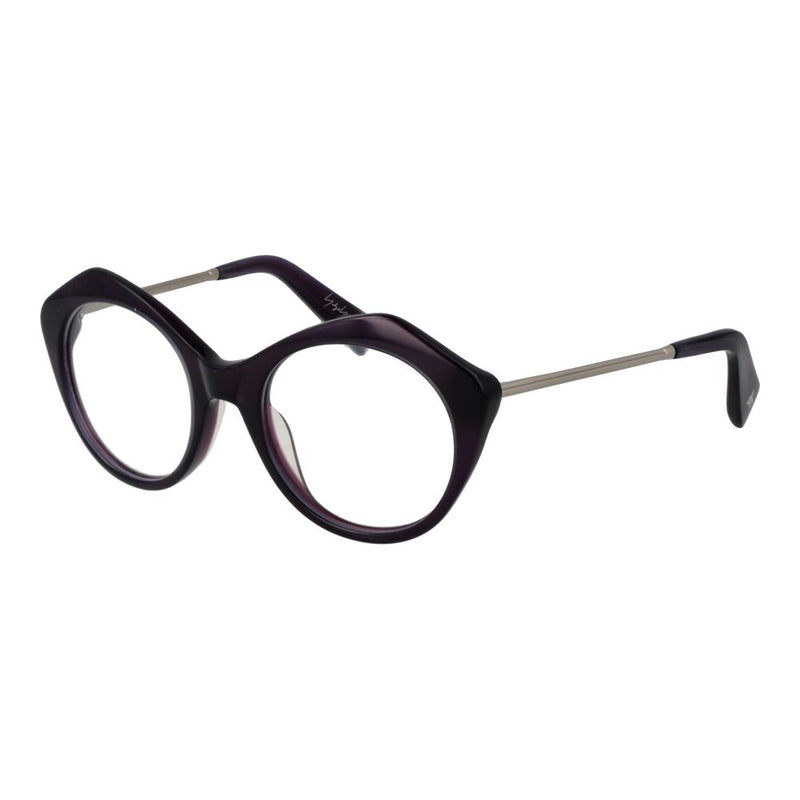 Purple geometric plastic and silver metal eyeglass frames