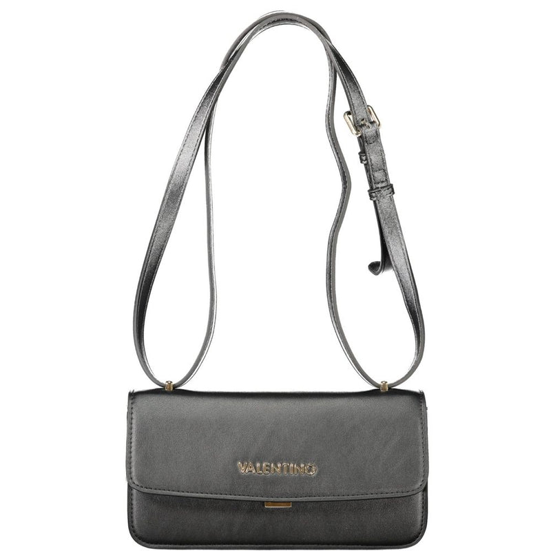 Black polyurethane Mario Valentino crossbody bag with long shoulder strap and gold logo