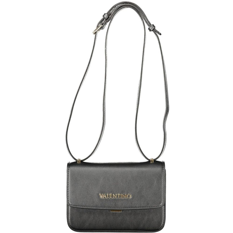Black polyurethane Mario Valentino crossbody bag with a long strap and gold logo