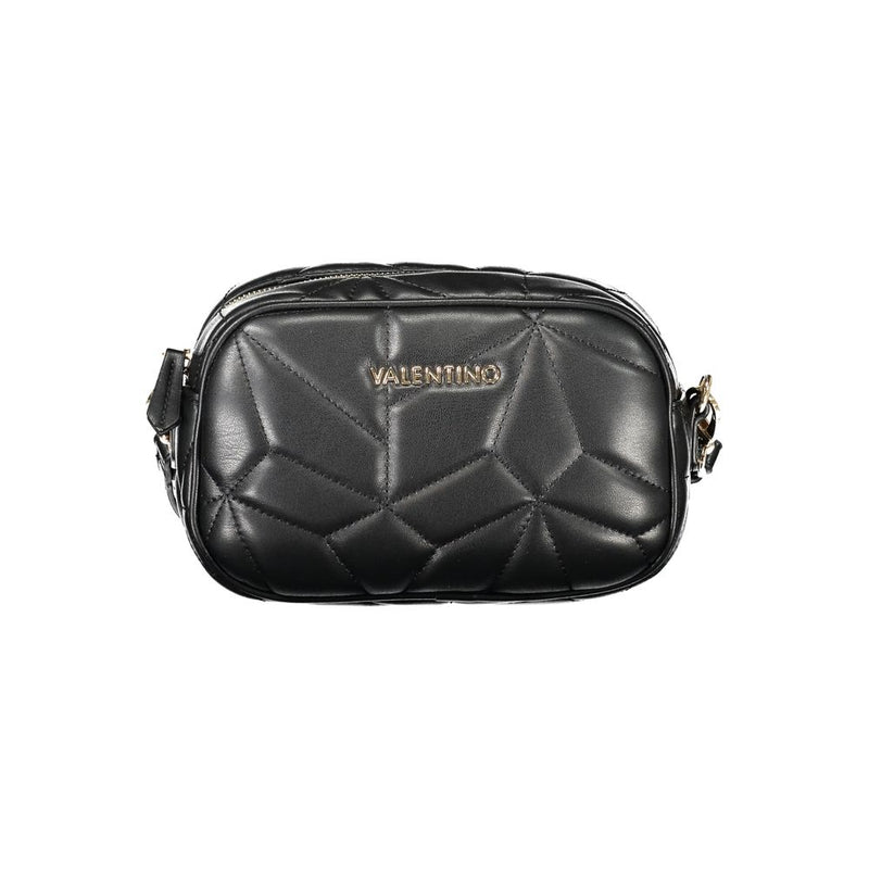Black quilted polyurethane women's crossbody bag with gold logo
