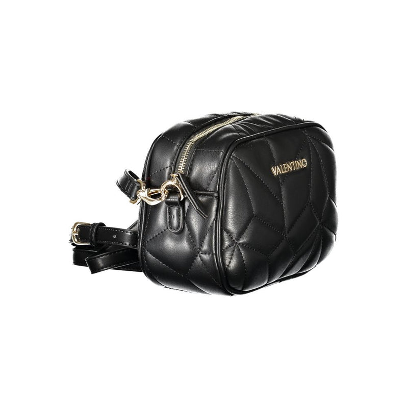Black quilted polyurethane women's crossbody bag with gold hardware