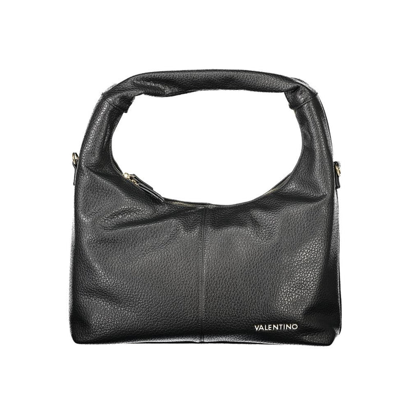Black pebbled polyurethane hobo bag with a thick shoulder strap and silver VALENTINO logo