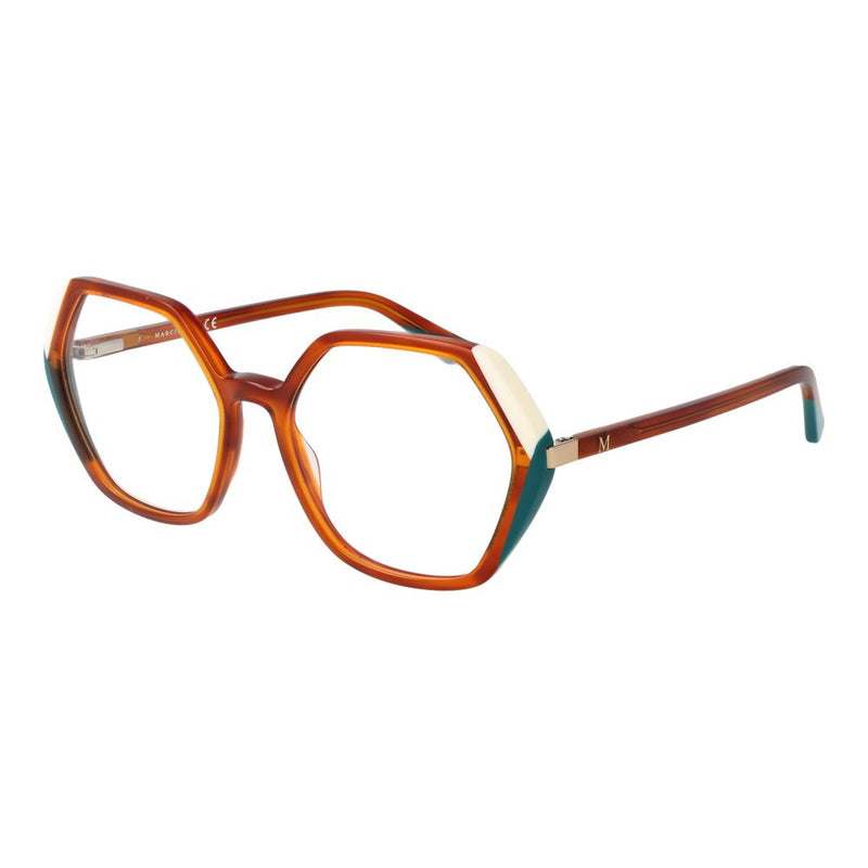 Marciano by Guess brown acetate geometric eyeglass frames with white and teal accents