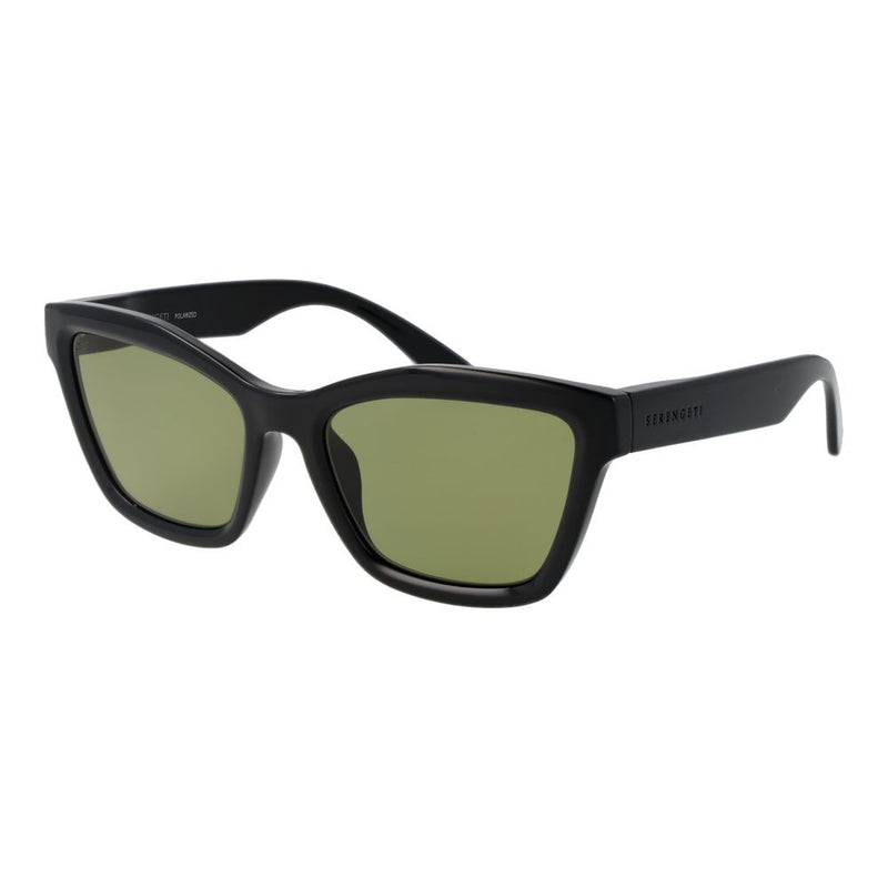 Black acetate cat-eye sunglasses with green lenses