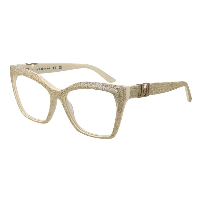 Gold glitter cat-eye acetate eyeglass frames with metallic temples
