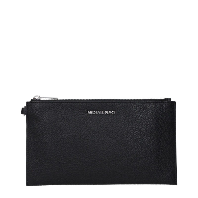 Michael Kors black pebbled leather zip clutch bag with silver hardware