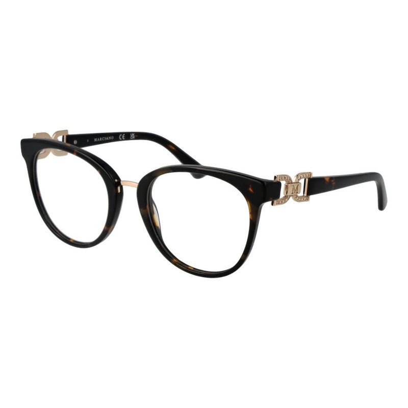 Brown tortoiseshell acetate eyeglass frames with rounded lenses and gold-tone temples