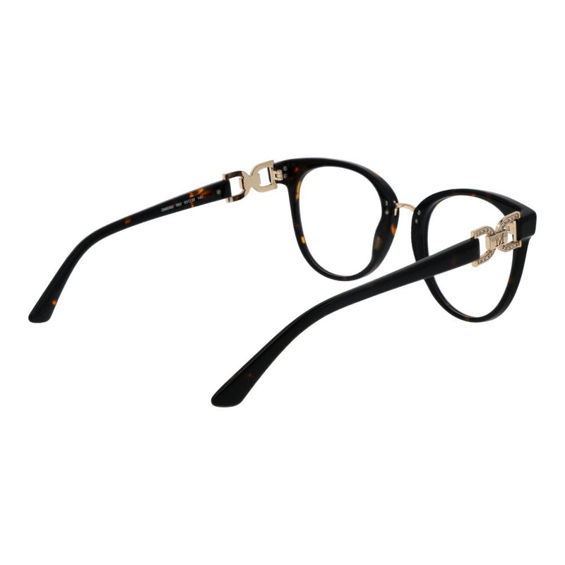 Brown tortoiseshell acetate eyeglass frames with gold hinges and temples