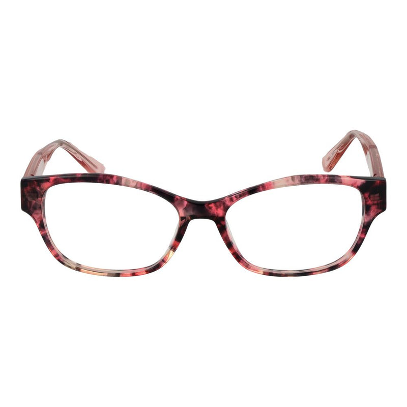 Pink and black tortoiseshell acetate eyeglass frames with a rectangular cat-eye style