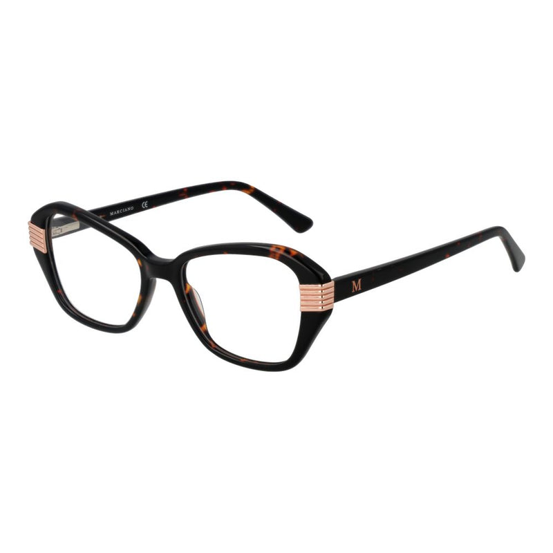 Brown tortoiseshell acetate cat-eye glasses frames with gold ribbed corner accents