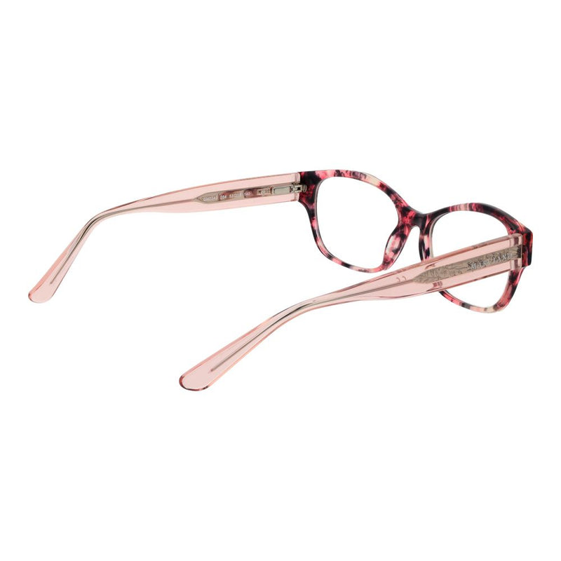 Pink tortoiseshell acetate eyeglass frames with translucent temples