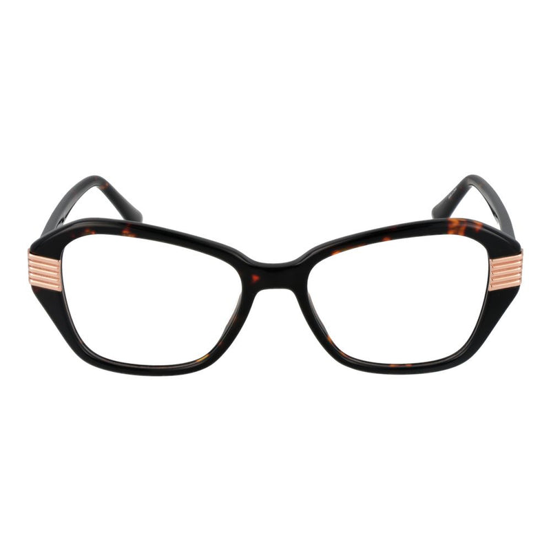 Marciano by Guess brown tortoiseshell acetate cat-eye glasses frames with gold ribbed temple accents