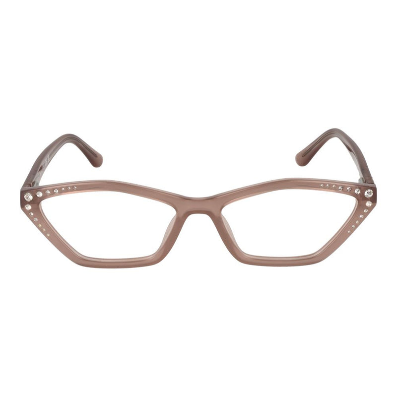 Beige plastic cat-eye glasses frames with crystal embellishments on the temples