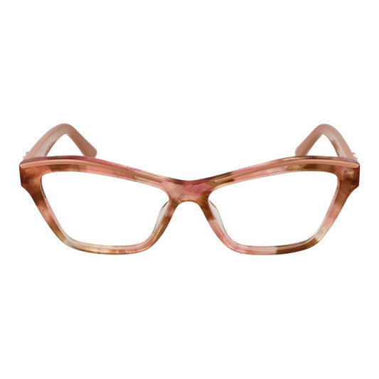 Beige acetate cat-eye eyeglass frames with subtle marbling effect