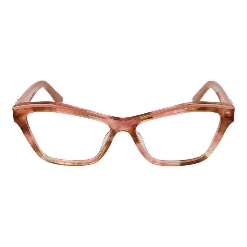 Beige acetate cat-eye eyeglass frames with subtle marbling effect