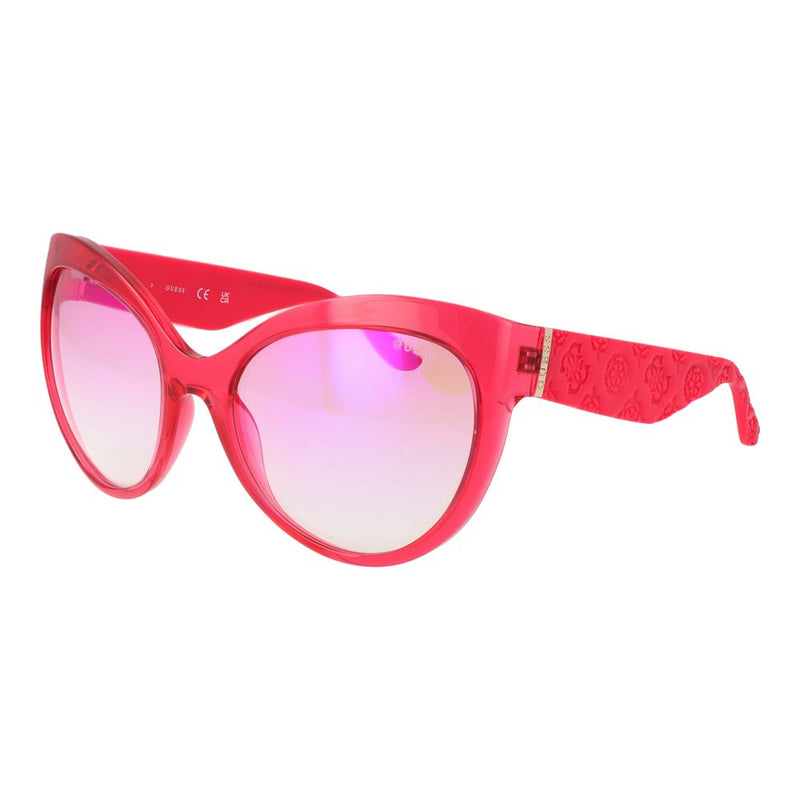 Bright pink oversized cat-eye sunglasses with gradient lenses and textured temples