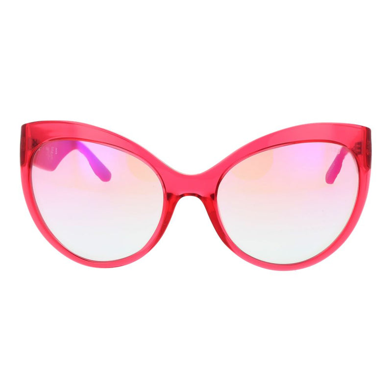 Pink cat-eye sunglasses with translucent frames and gradient lenses