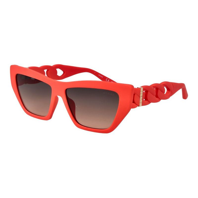 Bold red Guess plastic sunglasses with gradient lenses and thick chain-link temples