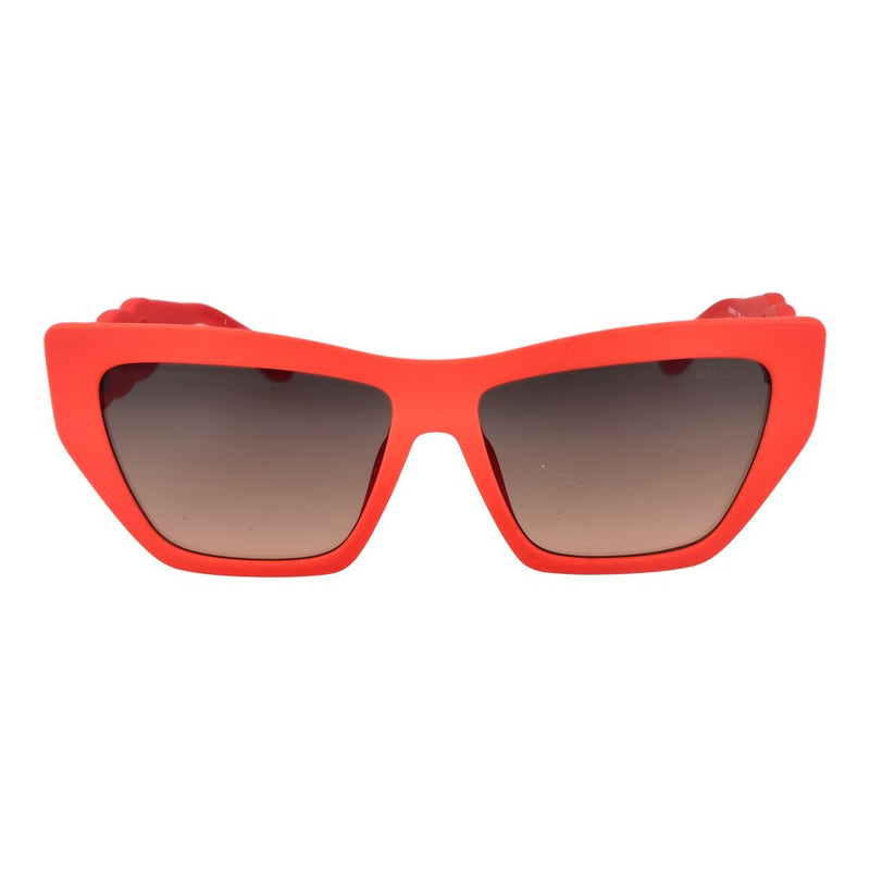 Bold red plastic cat-eye sunglasses with gradient tinted lenses