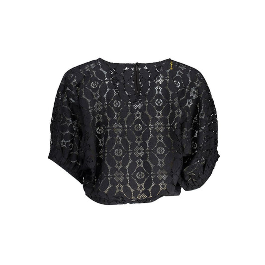 Black lace short sleeve women's blouse