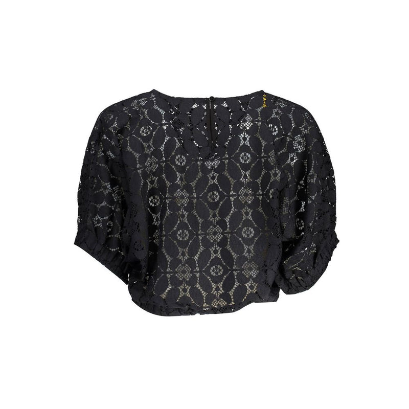 Black lace short sleeve women's blouse