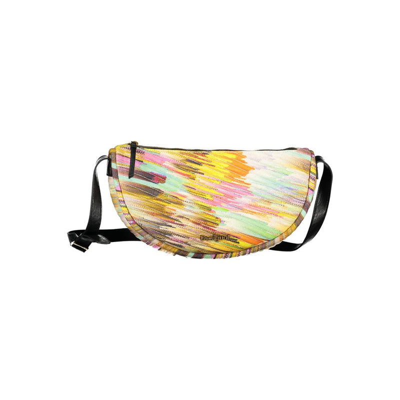 Multicolor abstract pattern polyester shoulder bag with black strap