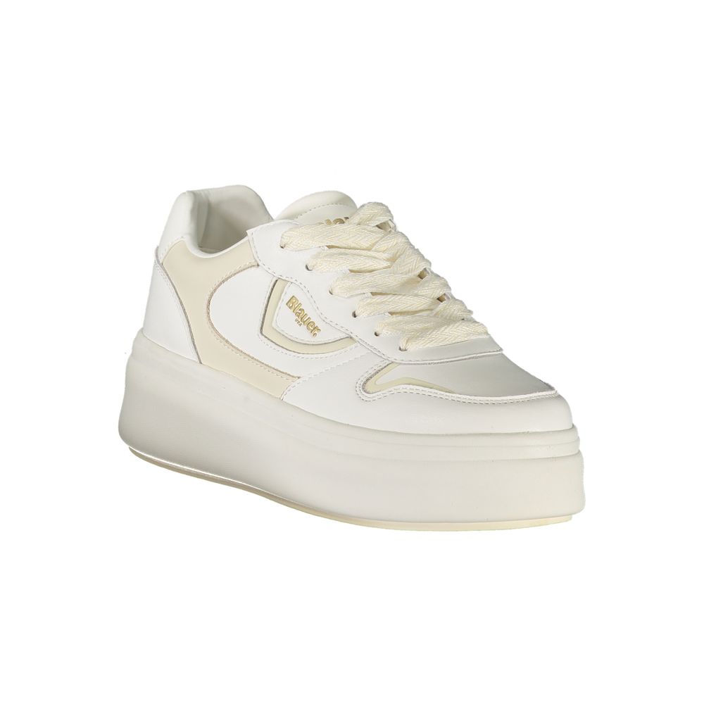White Blauer polyurethane women's platform sneaker with chunky sole and lace-up closure.