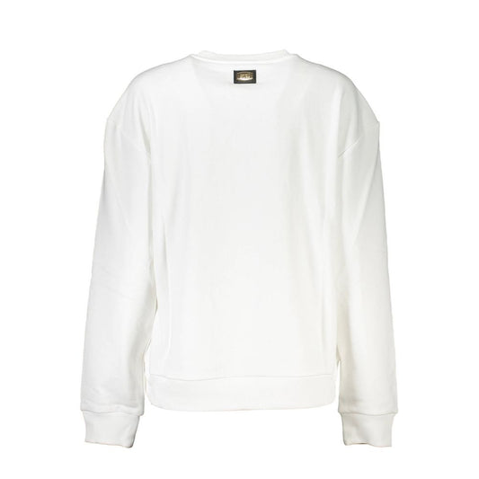 White cotton women crewneck sweatshirt with ribbed cuffs and hem