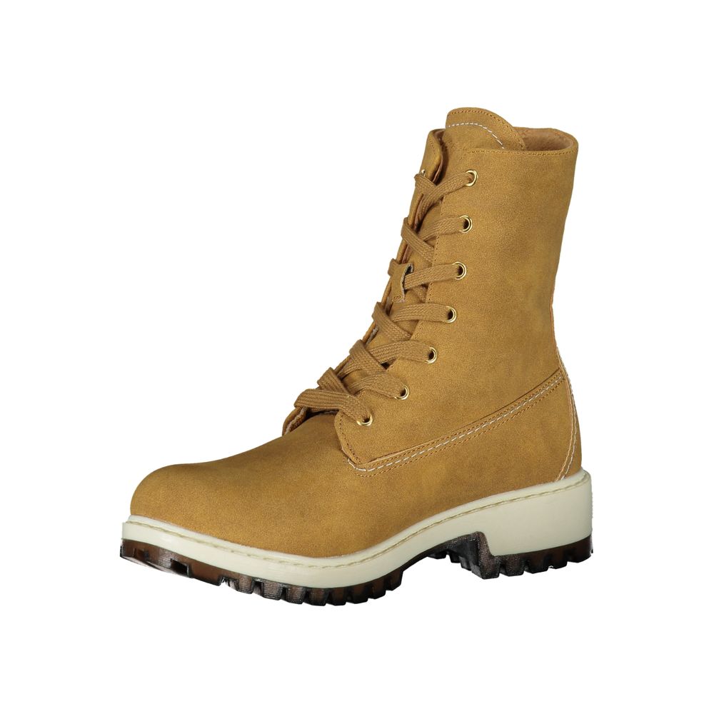 U.S. POLO ASSN. brown polyurethane lace-up women's combat boot with a white lug sole.