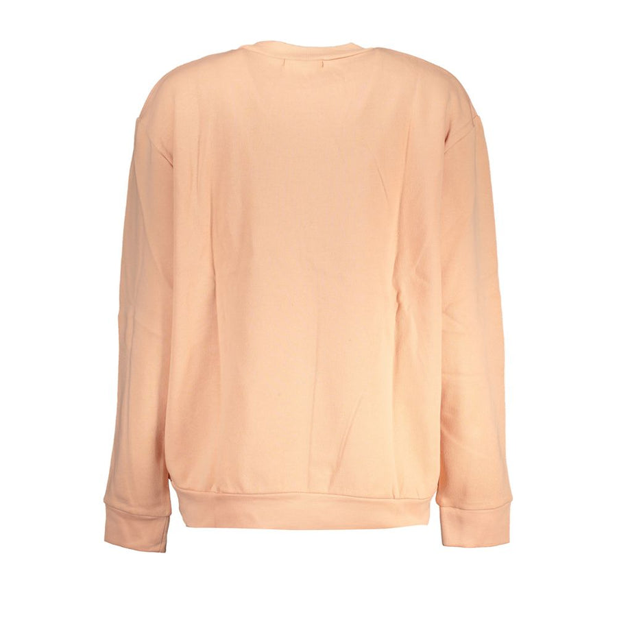 Peach polyester women sweatshirt with a leopard graphic and gold logo text