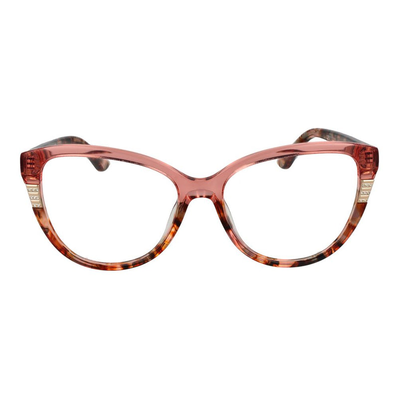 Pink tortoise shell cat-eye acetate eyeglasses frames with gold hardware