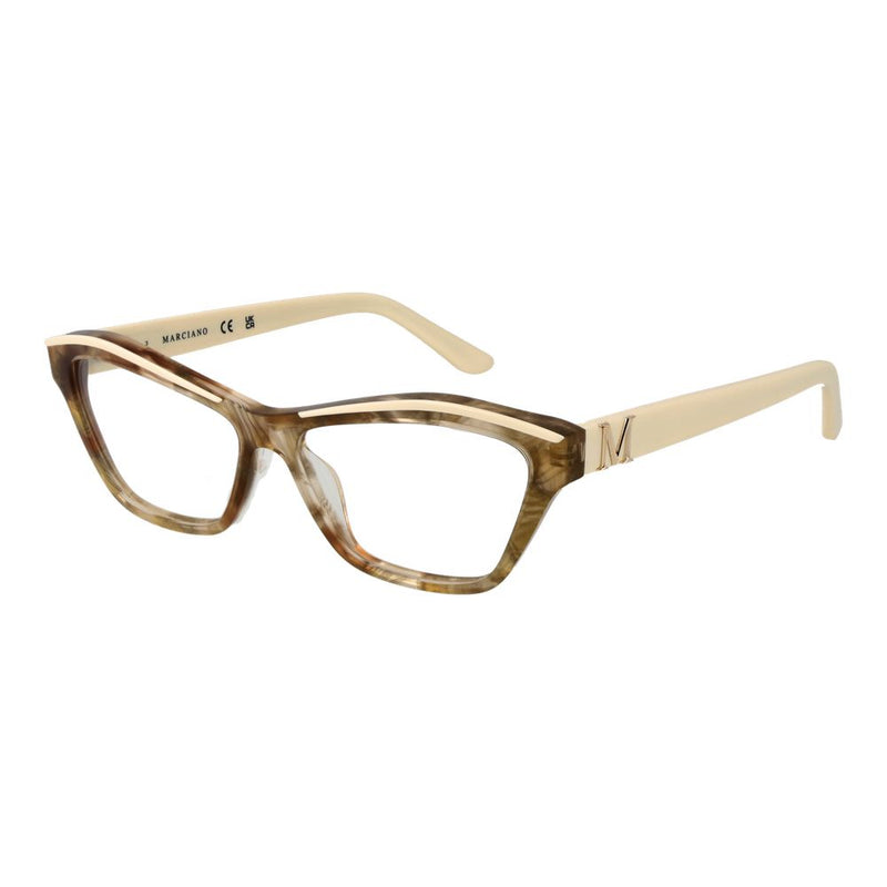 Beige acetate cat-eye glasses frames with tortoiseshell front and solid temples