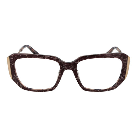 Purple acetate glasses frames featuring a textured animal print pattern and gold temple accents