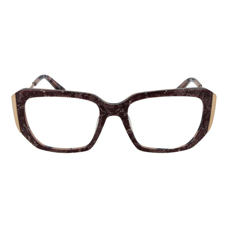 Purple acetate glasses frames featuring a textured animal print pattern and gold temple accents