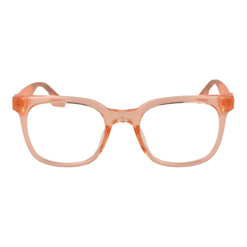 Translucent peach rectangular glasses frames with thick rims