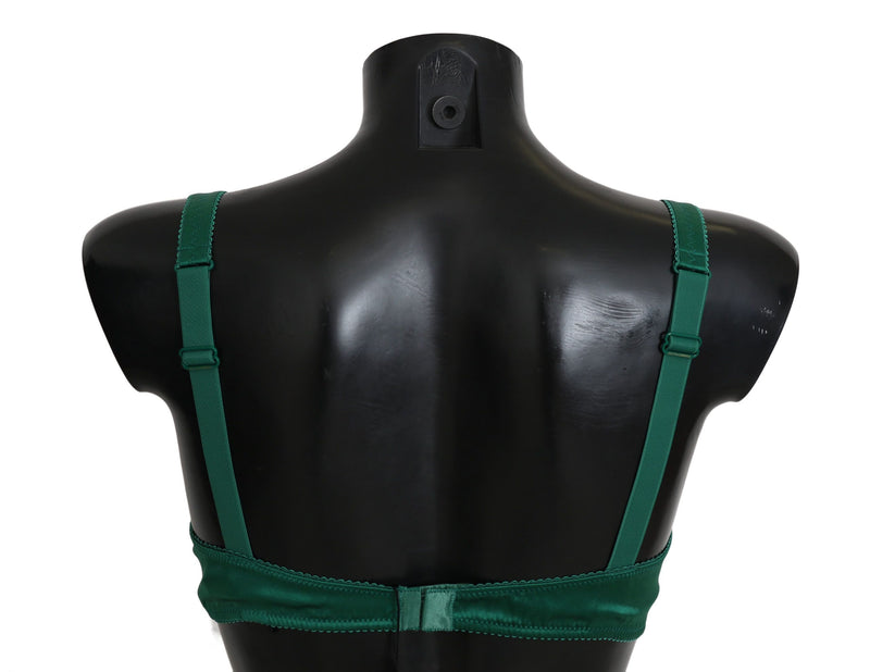 Green silk stretch lace bra shown from the back on a mannequin