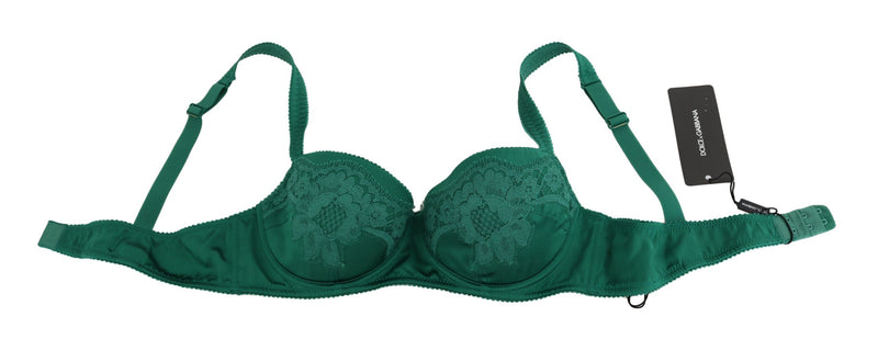 Green silk stretch floral lace bra with adjustable straps