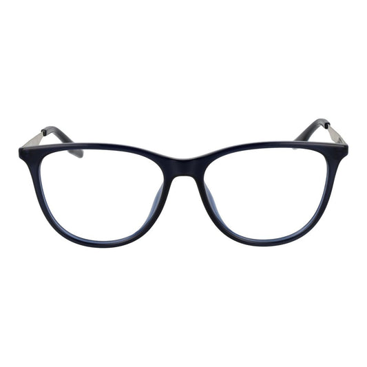 Dark navy blue cat-eye glasses frames with thin metal temples