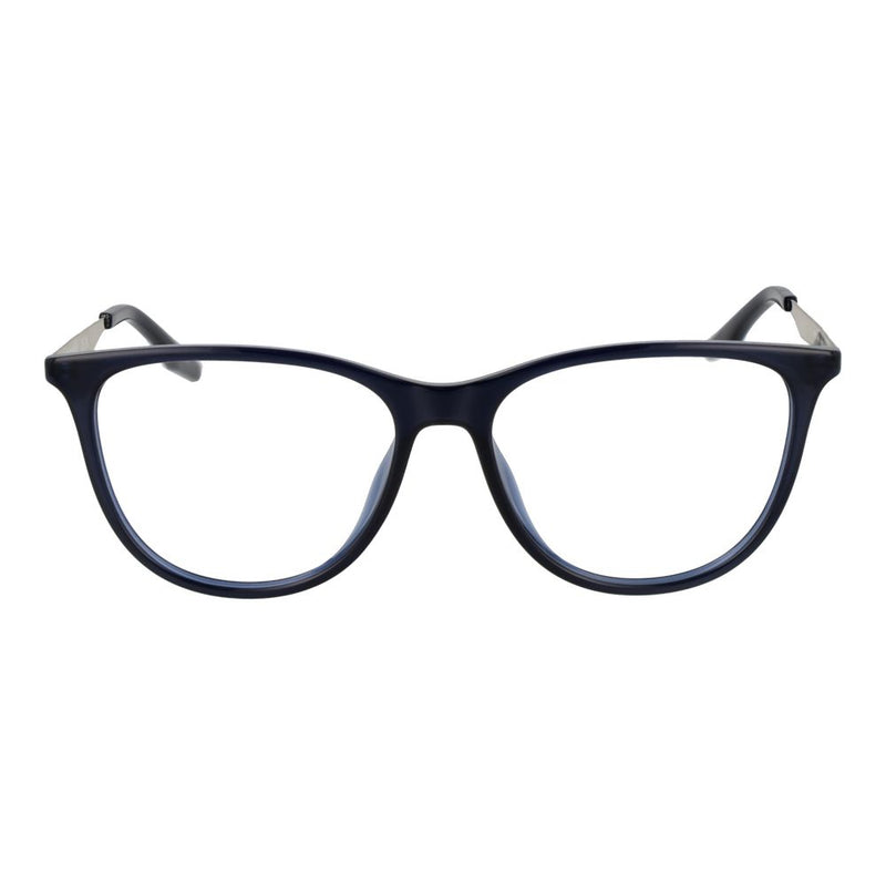 Dark navy blue cat-eye glasses frames with thin metal temples