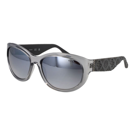 Guess gray plastic oval sunglasses with gradient mirrored lenses and patterned arms