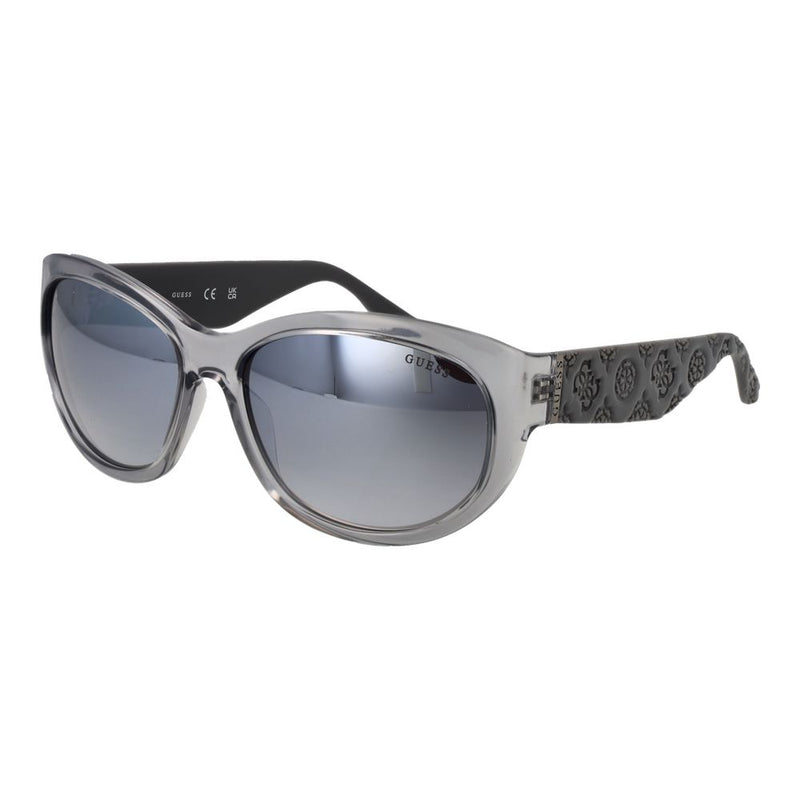 Guess gray plastic oval sunglasses with gradient mirrored lenses and patterned arms