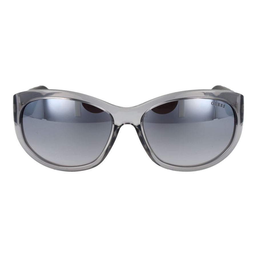 Guess gray plastic oval sunglasses with gradient mirrored lenses and patterned arms