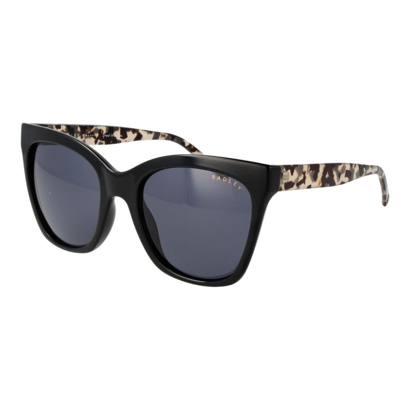 Black plastic oversized cat-eye sunglasses with tortoiseshell temples and dark lenses