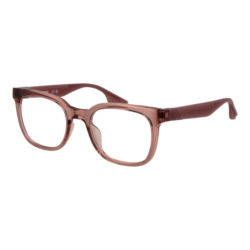 Translucent brown plastic eyeglass frames with thick square rims