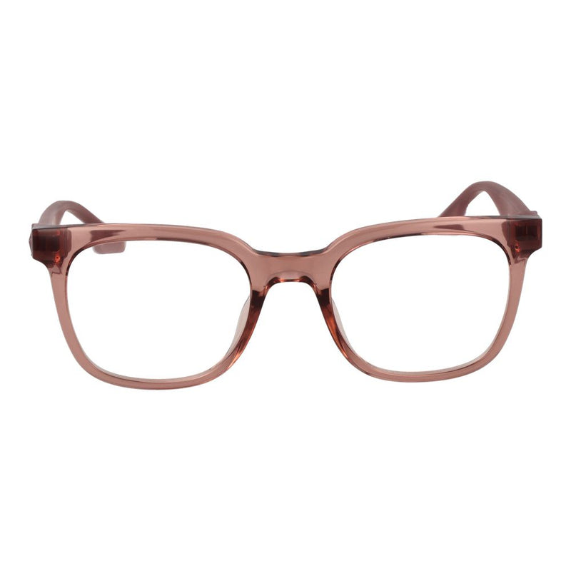 Translucent dusty pink plastic square eyeglass frames