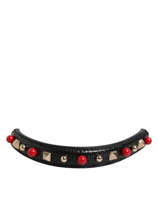 Dolce & Gabbana Black Embellished Leather Bag Handle Women Shoulder Strap