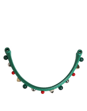 Dolce & Gabbana Green Embellished Leather Bag Handle Women Shoulder Strap